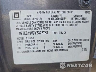 Zdjęcie 12 z 12 samochodu: 2000 GMC NEW SIERRA C1500 VIN:1GTEC19V9YZ322788 - miniatura