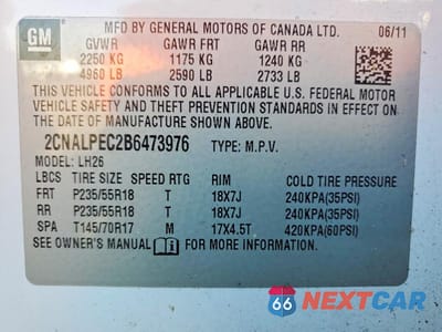 Zdjęcie 13 z 13 samochodu: 2011 CHEVROLET EQUINOX LT VIN:2CNALPEC2B6473976 - miniatura