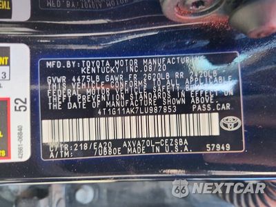Zdjęcie 12 z 12 samochodu: 2020 TOYOTA CAMRY SE VIN:4T1G11AK7LU987853 - miniatura