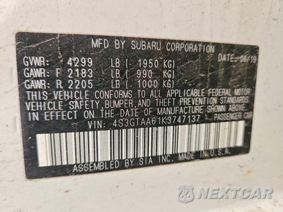 Zdjęcie 12 z 12 samochodu: 2019 SUBARU IMPREZA VIN:4S3GTAA61K3747137 - miniatura
