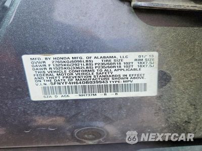 Zdjęcie 14 z 14 samochodu: 2013 HONDA PILOT EXL VIN:5FNYF4H64DB039943 - miniatura