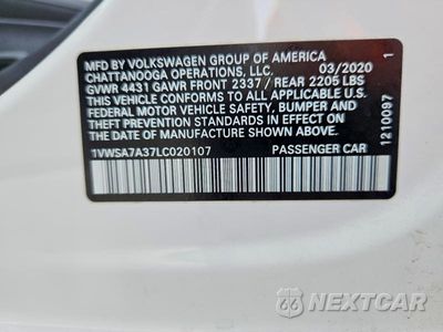Zdjęcie 12 z 12 samochodu: 2020 VOLKSWAGEN PASSAT SE VIN:1VWSA7A37LC020107 - miniatura