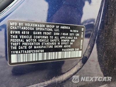 Zdjęcie 12 z 12 samochodu: 2015 VOLKSWAGEN PASSAT S VIN:1VWAT7A35FC039796 - miniatura