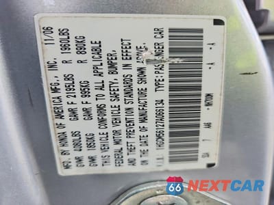 Zdjęcie 12 z 12 samochodu: 2007 HONDA ACCORD VALUE VIN:1HGCM56127A066134 - miniatura