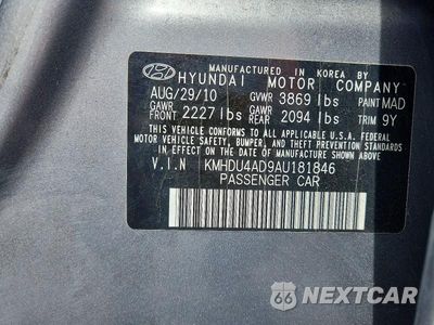 Zdjęcie 12 z 12 samochodu: 2010 HYUNDAI ELANTRA GLS VIN:KMHDU4AD9AU181846 - miniatura