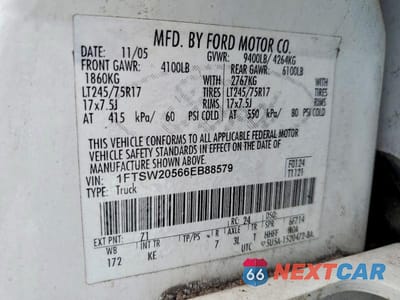 Zdjęcie 12 z 12 samochodu: 2006 FORD F250 SUPER DUTY VIN:1FTSW20566EB88579 - miniatura