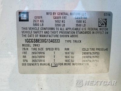 Zdjęcie 12 z 12 samochodu: 2016 CHEVROLET COLORADO VIN:1GCGSBE3XG1340333 - miniatura