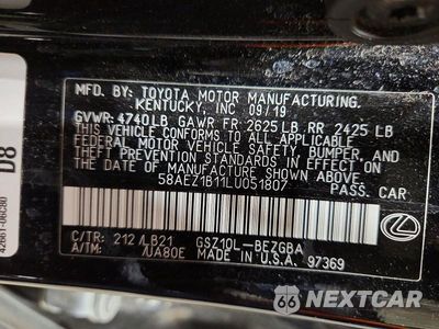 Zdjęcie 12 z 12 samochodu: 2020 LEXUS ES 350 LUXURY VIN:58AEZ1B11LU051807 - miniatura