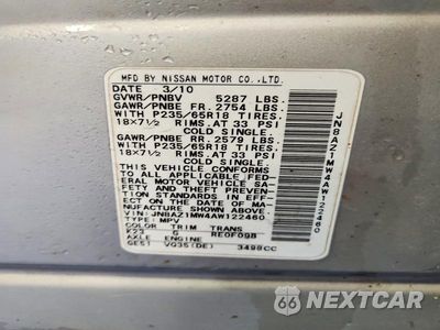 Zdjęcie 13 z 13 samochodu: 2010 NISSAN MURANO S VIN:JN8AZ1MW4AW122460 - miniatura