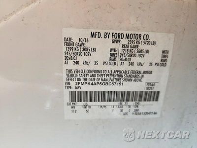 Zdjęcie 13 z 13 samochodu: 2016 FORD EDGE SPORT VIN:2FMPK4AP5GBC67151 - miniatura