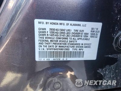 Zdjęcie 13 z 13 samochodu: 2019 HONDA PILOT EXL VIN:5FNYF6H57KB012803 - miniatura