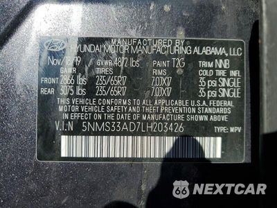 Zdjęcie 13 z 13 samochodu: 2020 HYUNDAI SANTA FE SEL VIN:5NMS33AD7LH203426 - miniatura