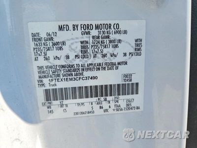 Zdjęcie 12 z 12 samochodu: 2012 FORD F150 SUPER CAB VIN:1FTEX1EM3CFC37490 - miniatura