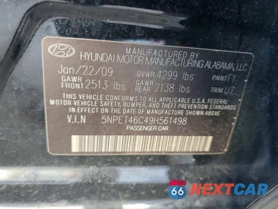 Zdjęcie 12 z 12 samochodu: 2009 HYUNDAI SONATA GLS VIN:5NPET46C49H561498 - miniatura