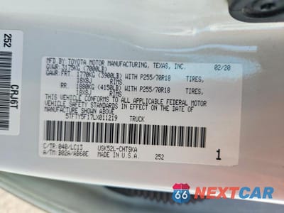 Zdjęcie 12 z 12 samochodu: 2020 TOYOTA TUNDRA SR VIN:5TFTY5F17LX011219 - miniatura