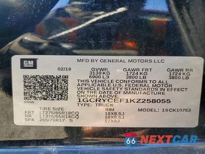 Zdjęcie 12 z 12 samochodu: 2019 CHEVROLET SILVERADO K1500 TRAIL BOSS CUSTOM VIN:1GCRYCEF1KZ258055 - miniatura