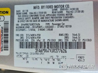 Zdjęcie 12 z 12 samochodu: 2018 FORD FUSION S VIN:3FA6P0G7XJR277626 - miniatura