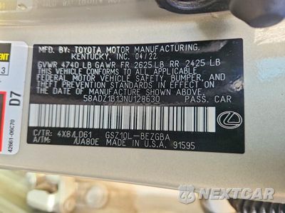 Zdjęcie 12 z 12 samochodu: 2022 LEXUS ES 350 BASE VIN:58ADZ1B13NU128630 - miniatura