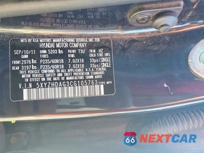 Zdjęcie 12 z 12 samochodu: 2012 HYUNDAI SANTA FE SE VIN:5XYZHDAG3CG105763 - miniatura