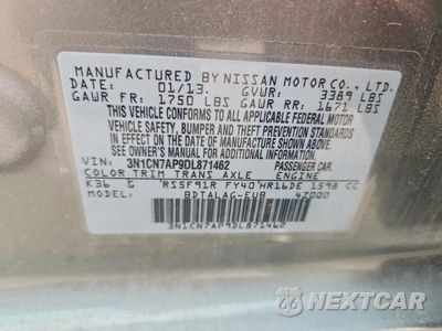Zdjęcie 12 z 12 samochodu: 2013 NISSAN VERSA 1.6 S VIN:3N1CN7AP9DL871462 - miniatura