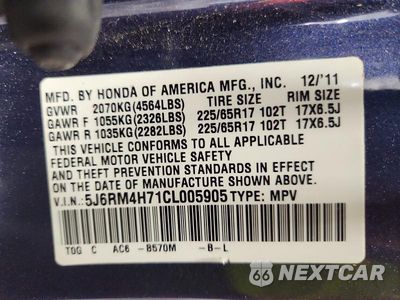 Zdjęcie 12 z 12 samochodu: 2012 HONDA CR-V EXL VIN:5J6RM4H71CL005905 - miniatura