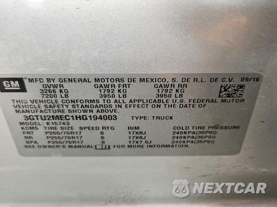 Zdjęcie 12 z 12 samochodu: 2017 GMC SIERRA K1500 SLE VIN:3GTU2MEC1HG194003 - miniatura