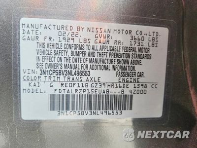 Zdjęcie 13 z 13 samochodu: 2022 NISSAN KICKS S VIN:3N1CP5BV3NL496553 - miniatura