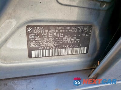 Zdjęcie 12 z 12 samochodu: 2006 BMW 330 I VIN:WBAVB33536KR73618 - miniatura