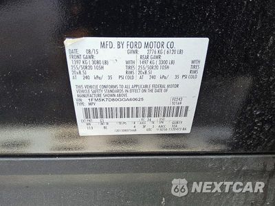 Zdjęcie 12 z 12 samochodu: 2016 FORD EXPLORER XLT VIN:1FM5K7D80GGA60625 - miniatura