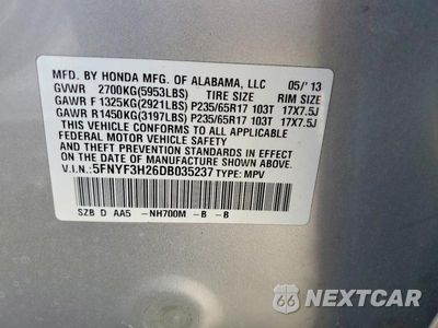 Zdjęcie 14 z 14 samochodu: 2013 HONDA PILOT LX VIN:5FNYF3H26DB035237 - miniatura