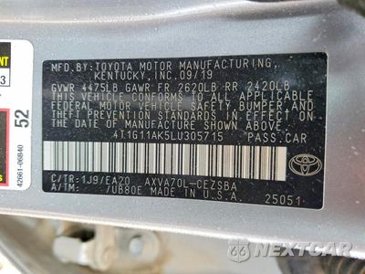 Zdjęcie 12 z 12 samochodu: 2020 TOYOTA CAMRY SE VIN:4T1G11AK5LU305715 - miniatura