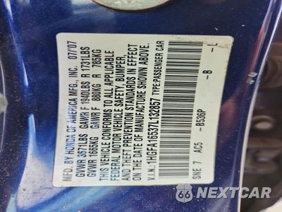 Zdjęcie 12 z 12 samochodu: 2007 HONDA CIVIC LX VIN:1HGFA16537L132857 - miniatura