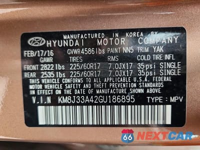 Zdjęcie 14 z 14 samochodu: 2016 HYUNDAI TUCSON SE VIN:KM8J33A42GU186895 - miniatura