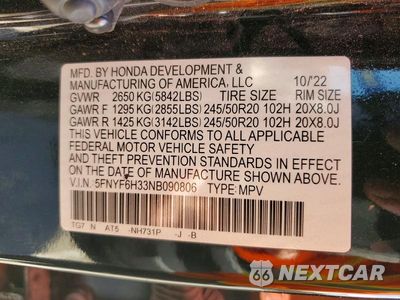 Zdjęcie 13 z 13 samochodu: 2022 HONDA PILOT SPORT VIN:5FNYF6H33NB090806 - miniatura