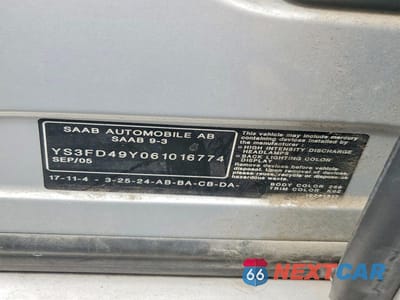 Zdjęcie 12 z 12 samochodu: 2006 SAAB 9-3 VIN:YS3FD49Y061016774 - miniatura