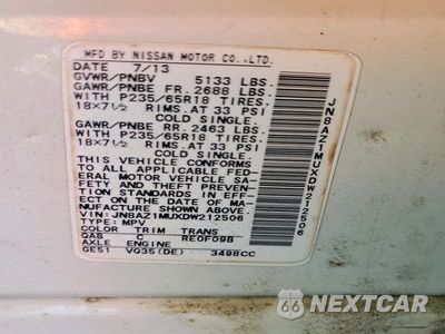 Zdjęcie 12 z 12 samochodu: 2013 NISSAN MURANO S VIN:JN8AZ1MUXDW212506 - miniatura