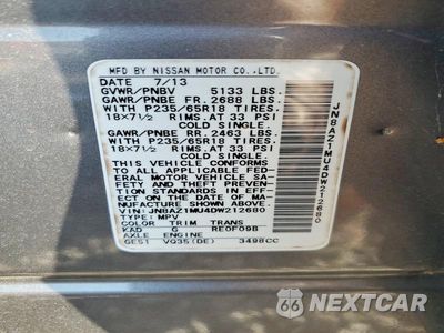 Zdjęcie 14 z 14 samochodu: 2013 NISSAN MURANO S VIN:JN8AZ1MU4DW212680 - miniatura
