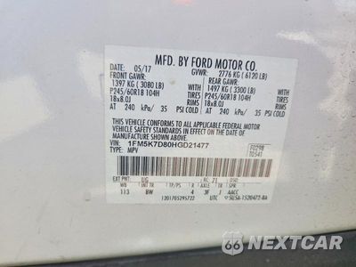 Zdjęcie 13 z 13 samochodu: 2017 FORD EXPLORER XLT VIN:1FM5K7D80HGD21477 - miniatura