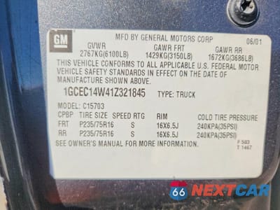 Zdjęcie 13 z 13 samochodu: 2001 CHEVROLET SILVERADO C1500 VIN:1GCEC14W41Z321845 - miniatura