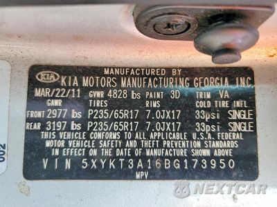 Zdjęcie 13 z 13 samochodu: 2011 KIA SORENTO LX VIN:5XYKT3A16BG173950 - miniatura