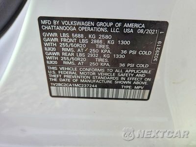 Zdjęcie 13 z 13 samochodu: 2021 VOLKSWAGEN ATLAS CROSS SPORT SEL VIN:1V2BC2CA1MC237244 - miniatura