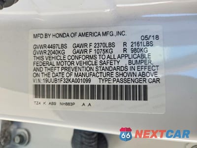 Zdjęcie 12 z 12 samochodu: 2019 ACURA TLX VIN:19UUB1F32KA001099 - miniatura