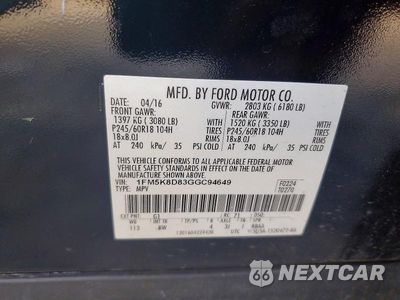 Zdjęcie 13 z 13 samochodu: 2016 FORD EXPLORER XLT VIN:1FM5K8D83GGC94649 - miniatura