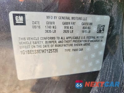 Zdjęcie 13 z 13 samochodu: 2017 CHEVROLET CRUZE LT VIN:1G1BE5SM7H7125726 - miniatura