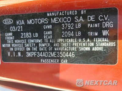 Zdjęcie 12 z 12 samochodu: 2021 KIA FORTE GT LINE VIN:3KPF34AD2ME350446 - miniatura