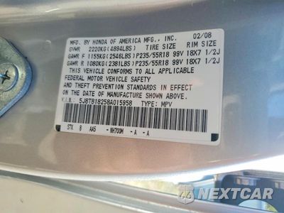 Zdjęcie 13 z 13 samochodu: 2008 ACURA RDX VIN:5J8TB18258A015958 - miniatura