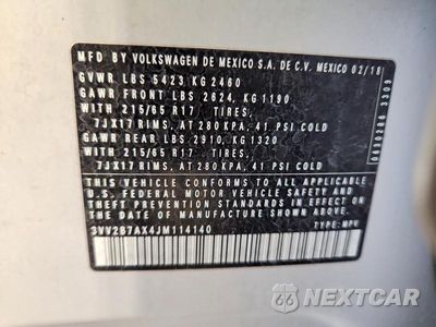 Zdjęcie 14 z 14 samochodu: 2018 VOLKSWAGEN TIGUAN SE VIN:3VV2B7AX4JM114140 - miniatura