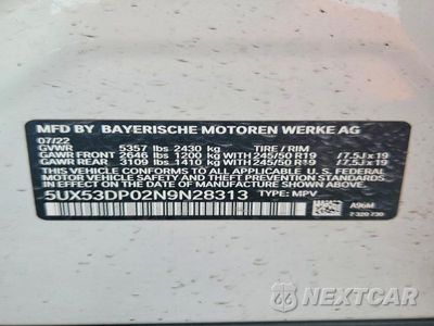 Zdjęcie 13 z 13 samochodu: 2022 BMW X3 XDRIVE30I VIN:5UX53DP02N9N28313 - miniatura