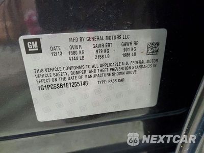 Zdjęcie 12 z 12 samochodu: 2014 CHEVROLET CRUZE LT VIN:1G1PC5SB1E7255748 - miniatura