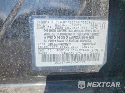 Zdjęcie 12 z 12 samochodu: 2016 NISSAN SENTRA SR VIN:3N1AB7AP4GY281919 - miniatura